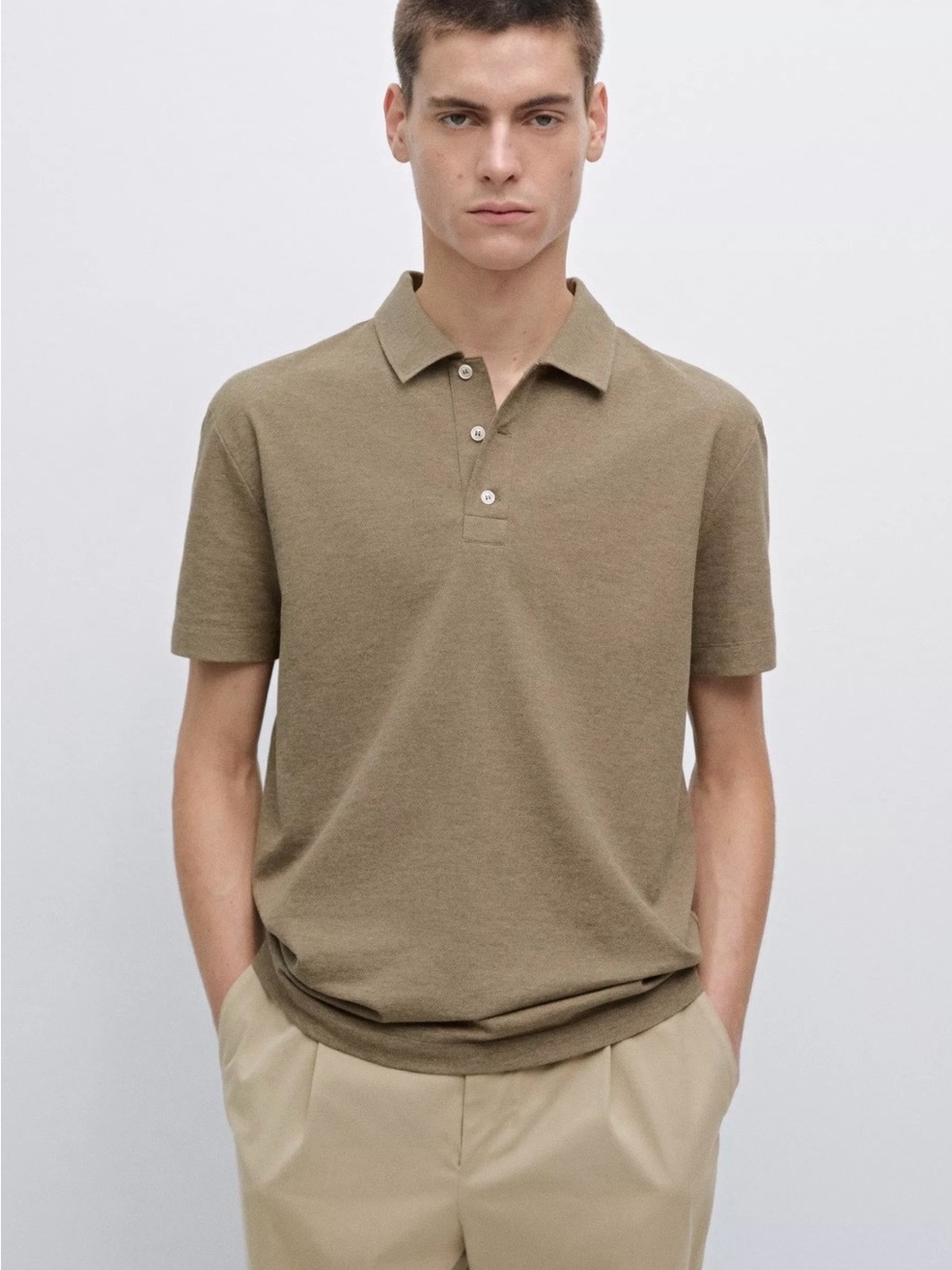 Massimo Dutti Beige Cotton Polo Shirt Casual Fit Size M